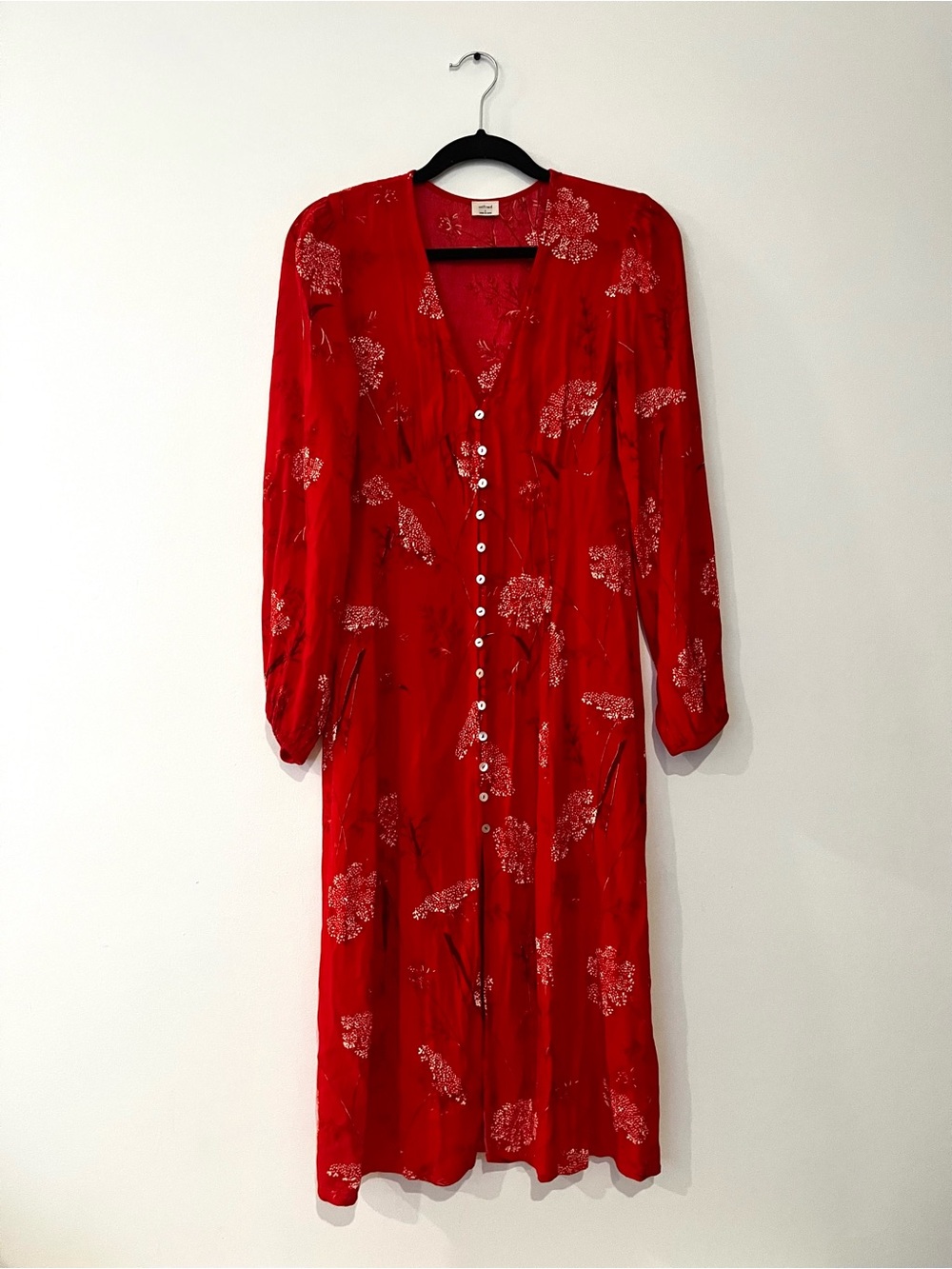 Aritzia Wilfred Red White Floral Gallery Button Front Midi Summer Dress sz Small - Picture 4 of 10
